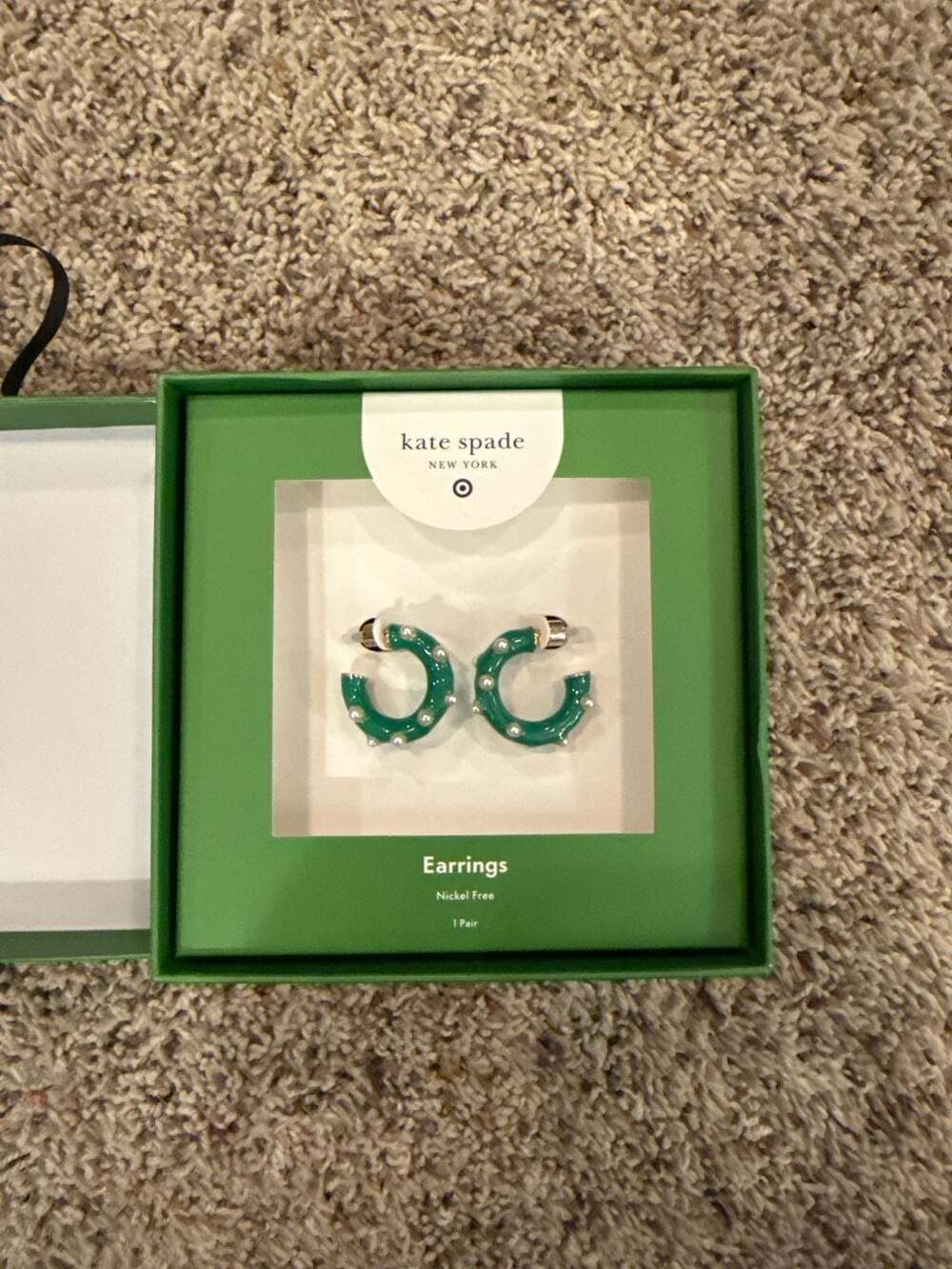 Kate Spade New York x Target Green Enamel Hoop Earrings with Faux Pearls